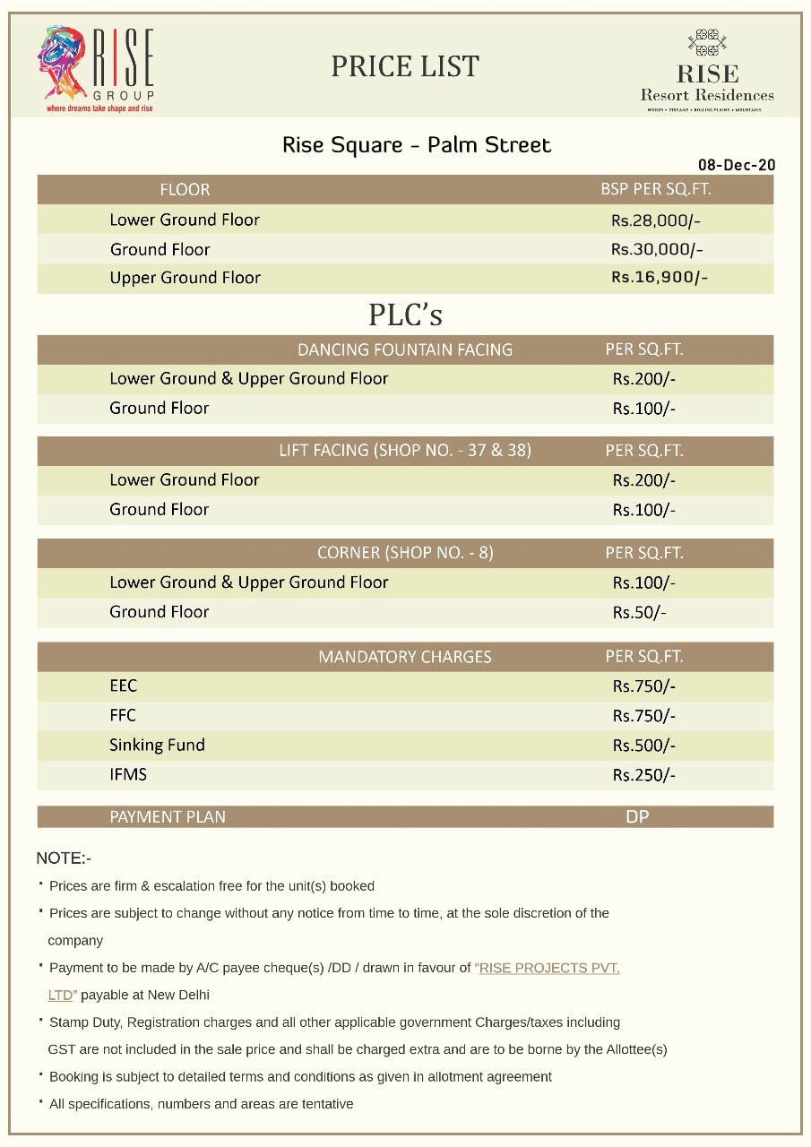 Rise square retail shop noida extension price list