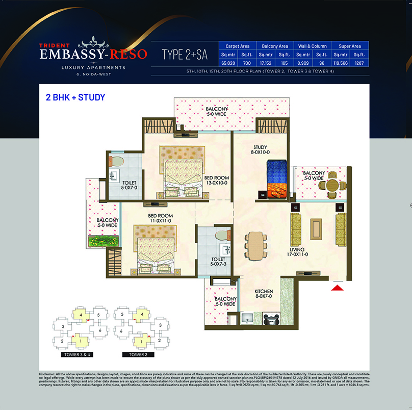 Trident Embassy 2bhk floor plan