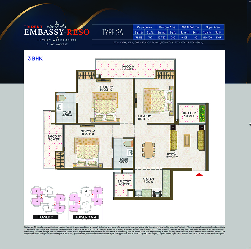 Trident Embassy 3 bhk floor plan