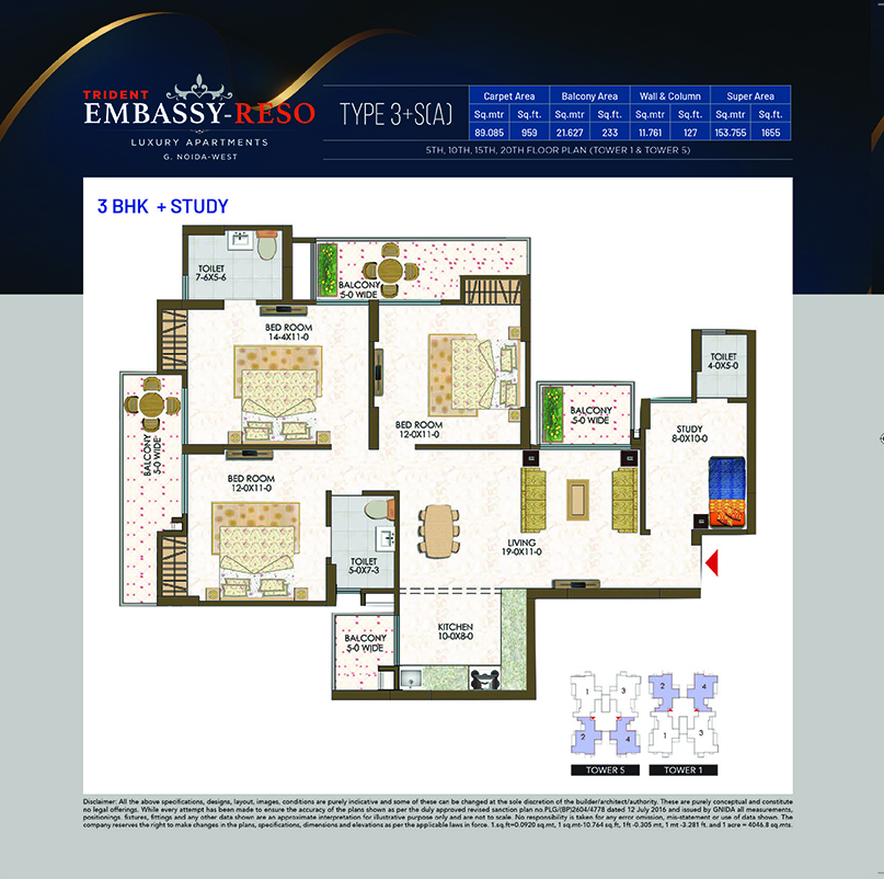 Trident Embassy 3bhk flat floor plan